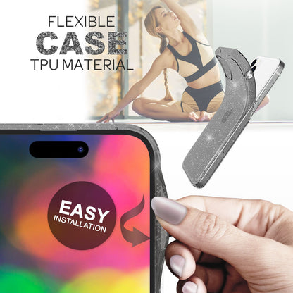 NALIA Glitzerhülle für iPhone 14 Pro Max – Funkelndes Silikon Case – DAZZLIN (Transparent & Stoßfest) – Marke aus Berlin