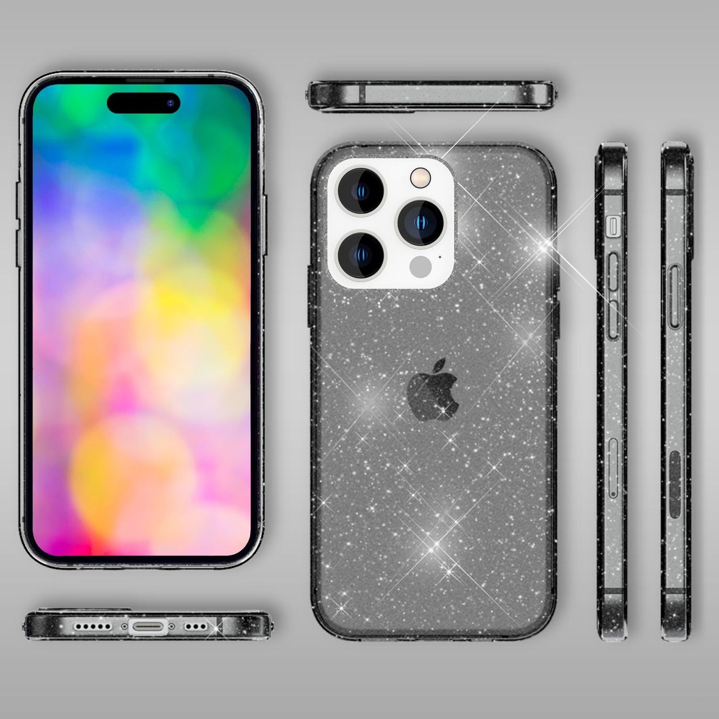 NALIA Glitzerhülle für iPhone 14 Pro Max – Funkelndes Silikon Case – DAZZLIN (Transparent & Stoßfest) – Marke aus Berlin