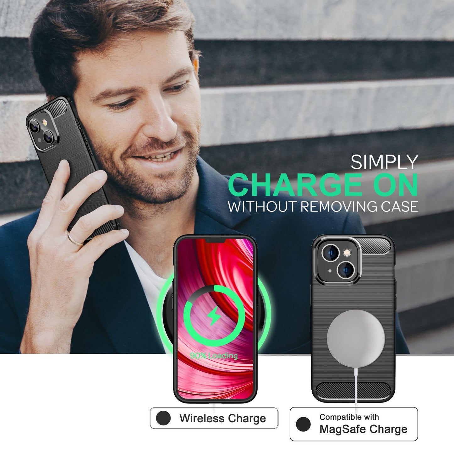 NALIA Silikonhülle für iPhone 14 Plus – Rutschfest & Matt – VORTEX (Gebürstete Optik & Carbon Design) – Marke aus Berlin