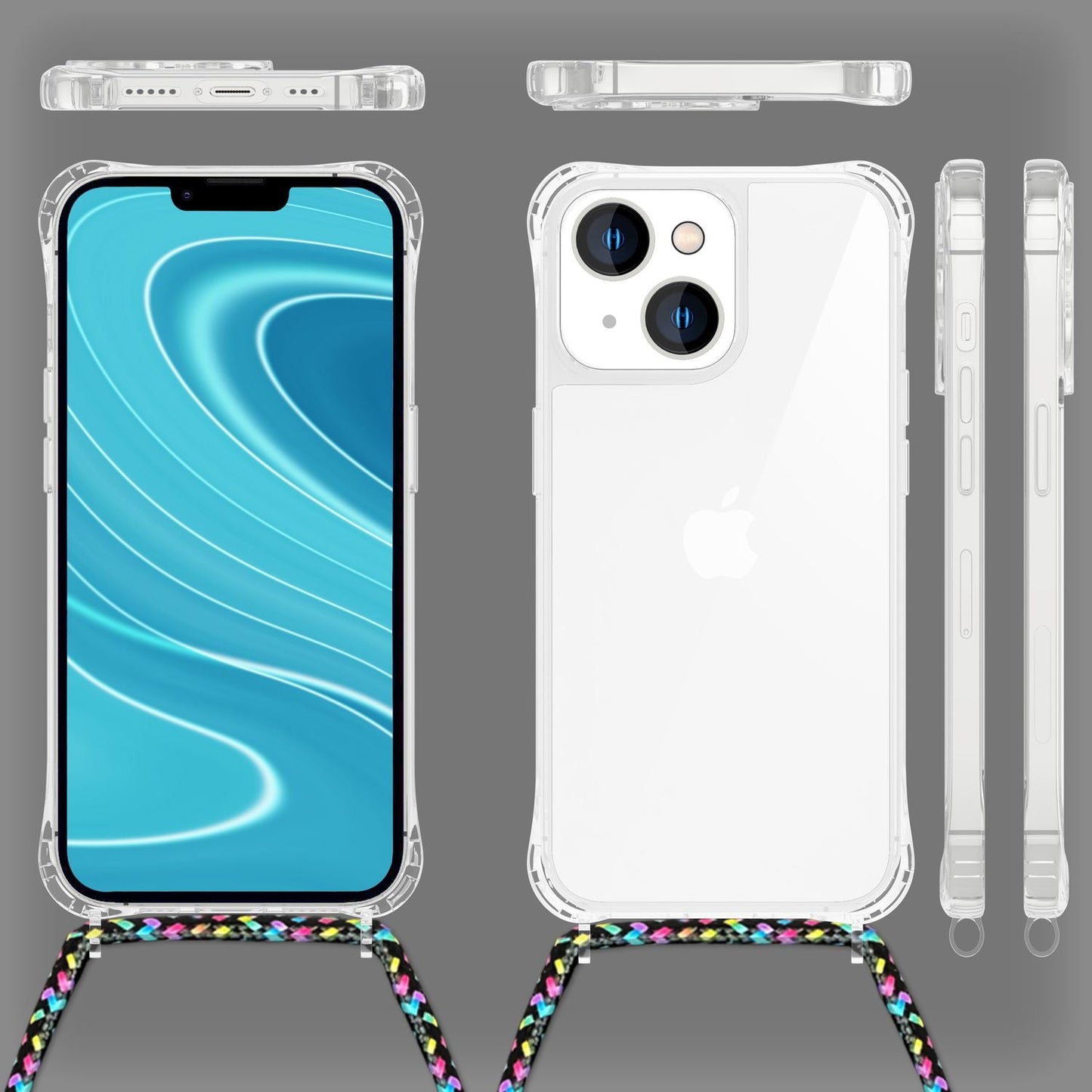 NALIA Handykette für iPhone 14 – Transparentes Hybrid-Case & Band – HANGIT PRO (Anti-Gelb Rückseite & Verstellbar) – Marke aus Berlin