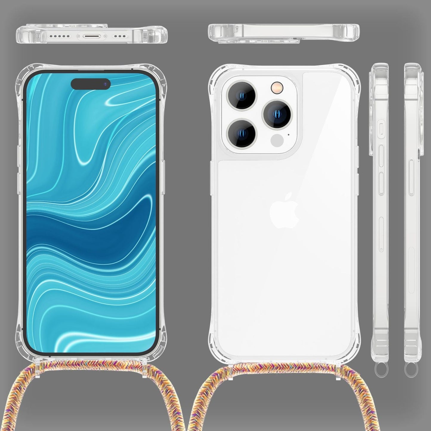 NALIA Handykette für iPhone 14 Pro – Transparentes Hybrid-Case & Band – HANGIT PRO (Anti-Gelb Rückseite & Verstellbar) – Marke aus Berlin