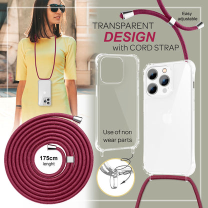NALIA Handykette für iPhone 14 Pro Max – Transparentes Hybrid-Case & Band – HANGIT PRO (Anti-Gelb Rückseite & Verstellbar) – Marke aus Berlin