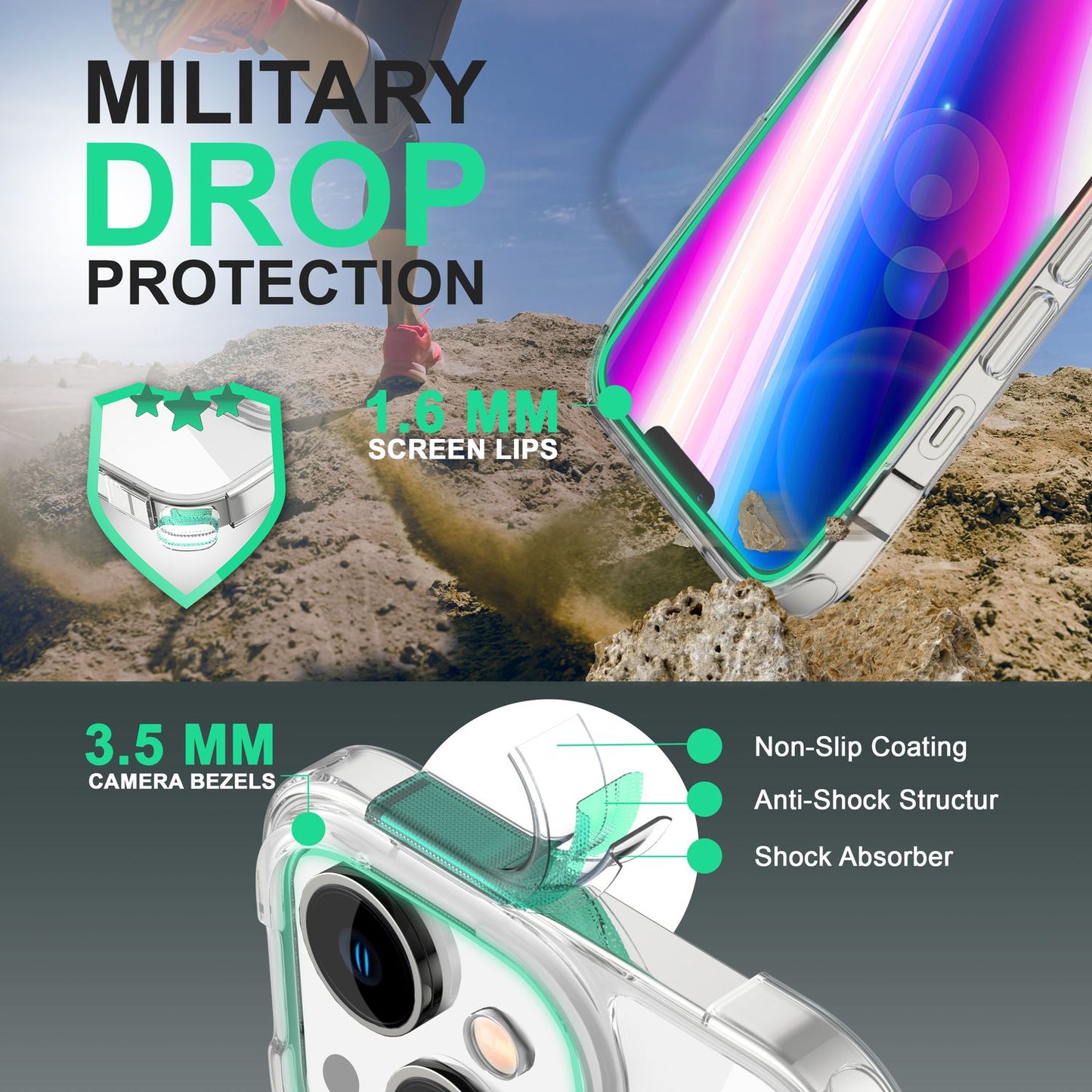 NALIA Transparente Hülle für iPhone 14 – Anti-Gelb & Stoßfest – BLYSS (Rückseite in Glas-Optik) – Marke aus Berlin