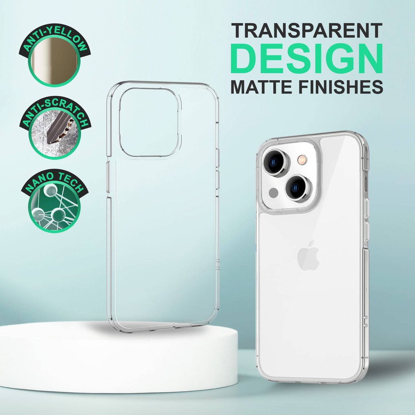NALIA Transparente Hülle für iPhone 14 – Anti-Gelb & Stoßfest – BLYSS (Rückseite in Glas-Optik) – Marke aus Berlin