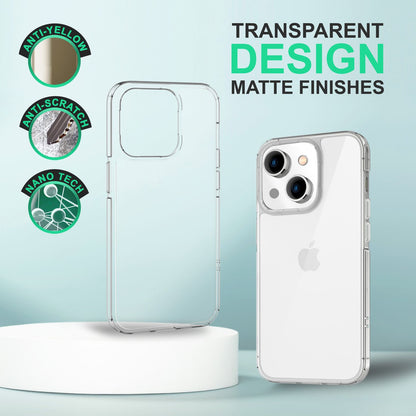 NALIA Transparente Hülle für iPhone 14 – Anti-Gelb & Stoßfest – BLYSS (Rückseite in Glas-Optik) – Marke aus Berlin
