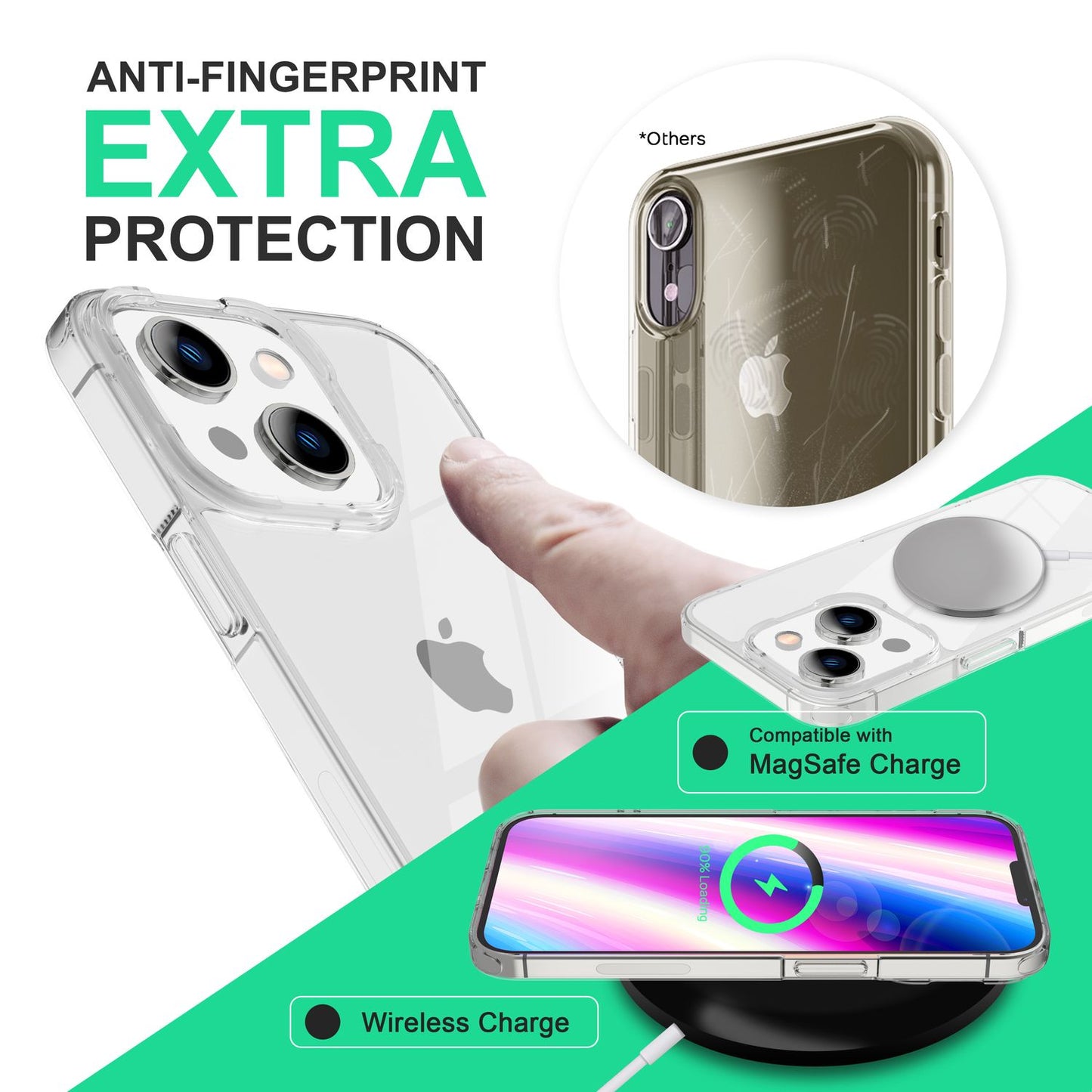 NALIA Transparente Hülle für iPhone 14 – Anti-Gelb & Stoßfest – BLYSS (Rückseite in Glas-Optik) – Marke aus Berlin