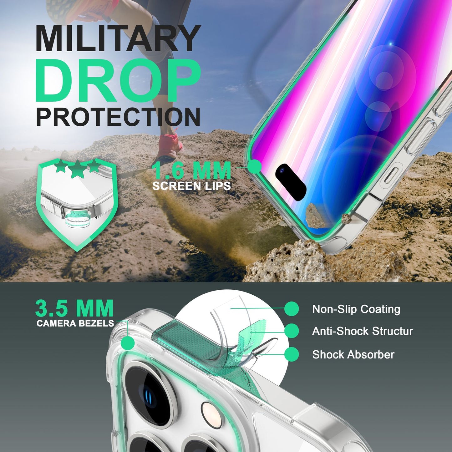 NALIA Transparente Hülle für iPhone 14 Pro Max – Anti-Gelb & Stoßfest – BLYSS (Rückseite in Glas-Optik) – Marke aus Berlin