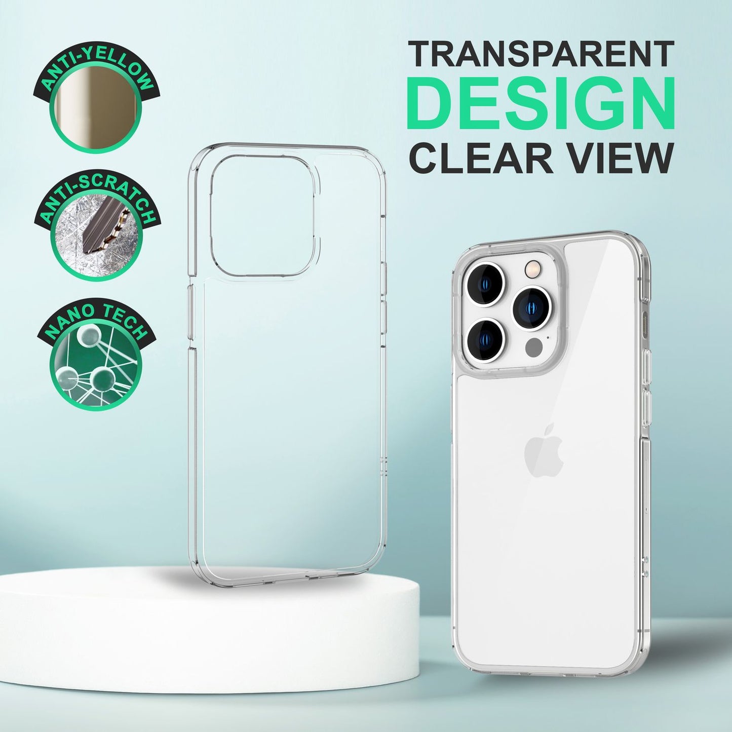 NALIA Transparente Hülle für iPhone 14 Pro Max – Anti-Gelb & Stoßfest – BLYSS (Rückseite in Glas-Optik) – Marke aus Berlin
