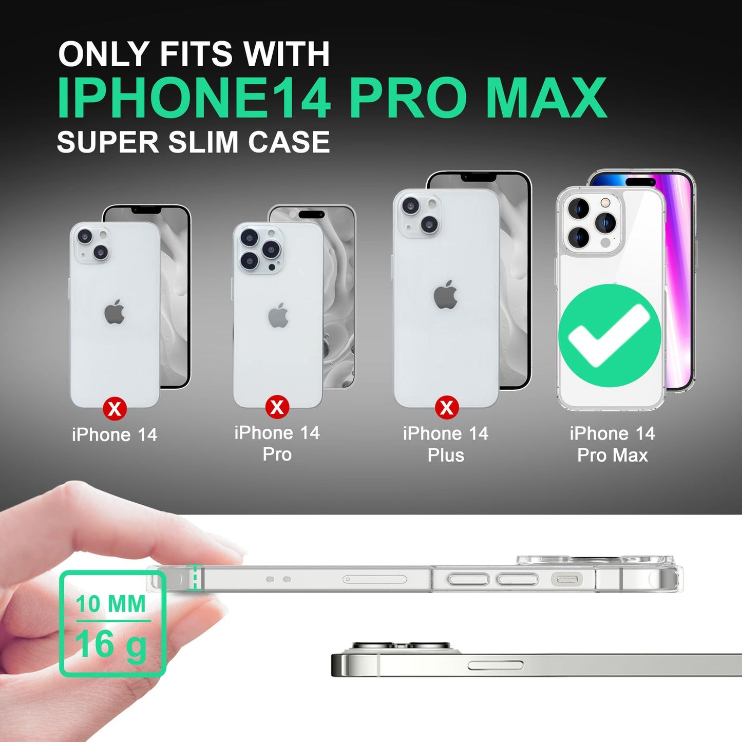 NALIA Transparente Hülle für iPhone 14 Pro Max – Anti-Gelb & Stoßfest – BLYSS (Rückseite in Glas-Optik) – Marke aus Berlin