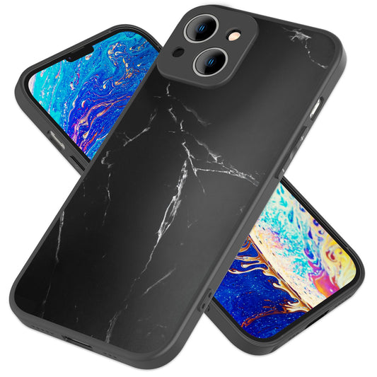 NALIA Marmor Glas Case für iPhone 14 – Kratzfestes 9H Echtglas – MARBELLE (Silikon Bumper & Grip) – Marke aus Berlin