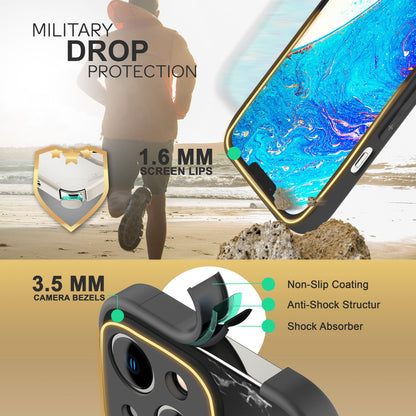 NALIA Marmor Glas Case für iPhone 14 – Kratzfestes 9H Echtglas – MARBELLE (Silikon Bumper & Grip) – Marke aus Berlin