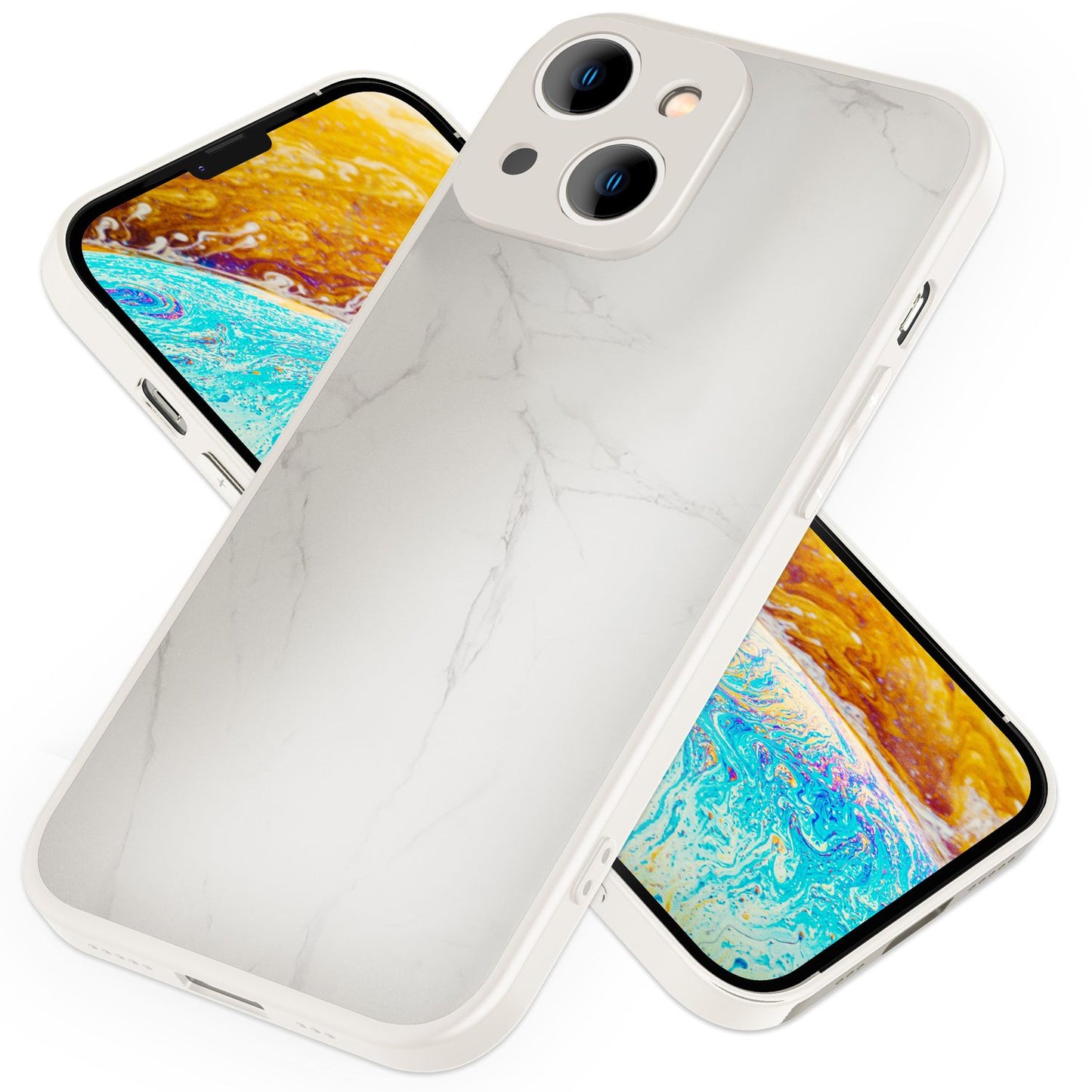 NALIA Marmor Glas Case für iPhone 14 – Kratzfestes 9H Echtglas – MARBELLE (Silikon Bumper & Grip) – Marke aus Berlin