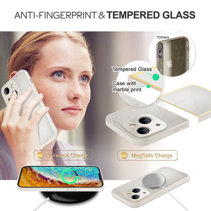 NALIA Marmor Glas Case für iPhone 14 Plus – Kratzfestes 9H Echtglas – MARBELLE (Silikon Bumper & Grip) – Marke aus Berlin