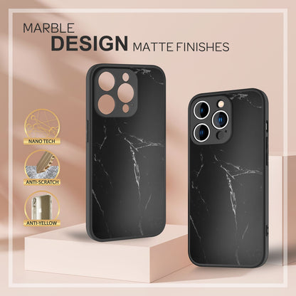NALIA Marmor Glas Case für iPhone 14 Pro – Kratzfestes 9H Echtglas – MARBELLE (Silikon Bumper & Grip) – Marke aus Berlin