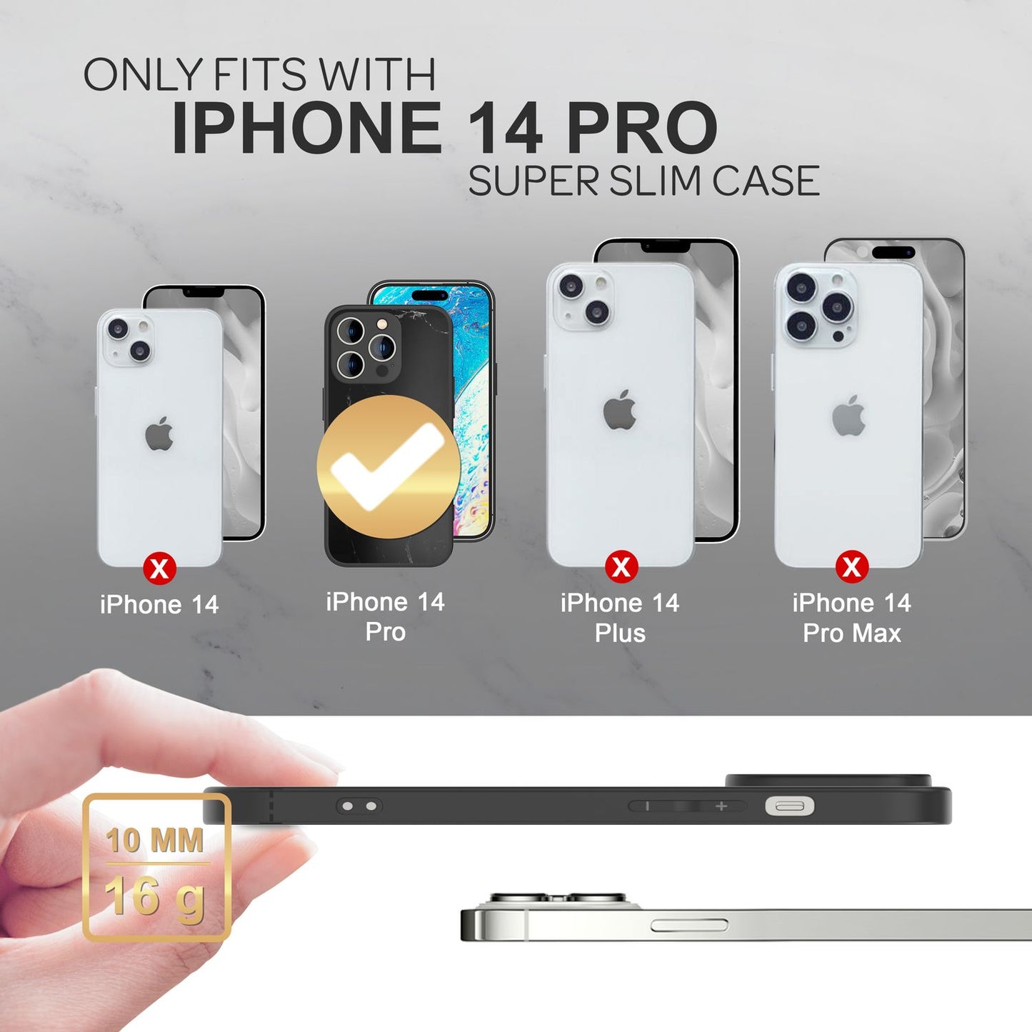 NALIA Marmor Glas Case für iPhone 14 Pro – Kratzfestes 9H Echtglas – MARBELLE (Silikon Bumper & Grip) – Marke aus Berlin