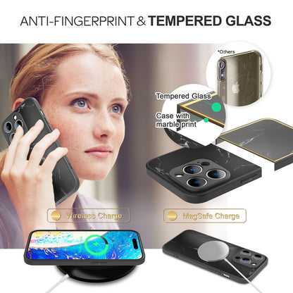 NALIA Marmor Glas Case für iPhone 14 Pro – Kratzfestes 9H Echtglas – MARBELLE (Silikon Bumper & Grip) – Marke aus Berlin