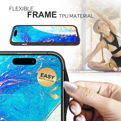 NALIA Marmor Glas Case für iPhone 14 Pro – Kratzfestes 9H Echtglas – MARBELLE (Silikon Bumper & Grip) – Marke aus Berlin