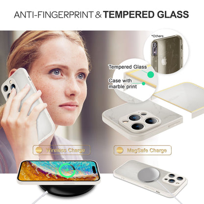 NALIA Marmor Glas Case für iPhone 14 Pro – Kratzfestes 9H Echtglas – MARBELLE (Silikon Bumper & Grip) – Marke aus Berlin