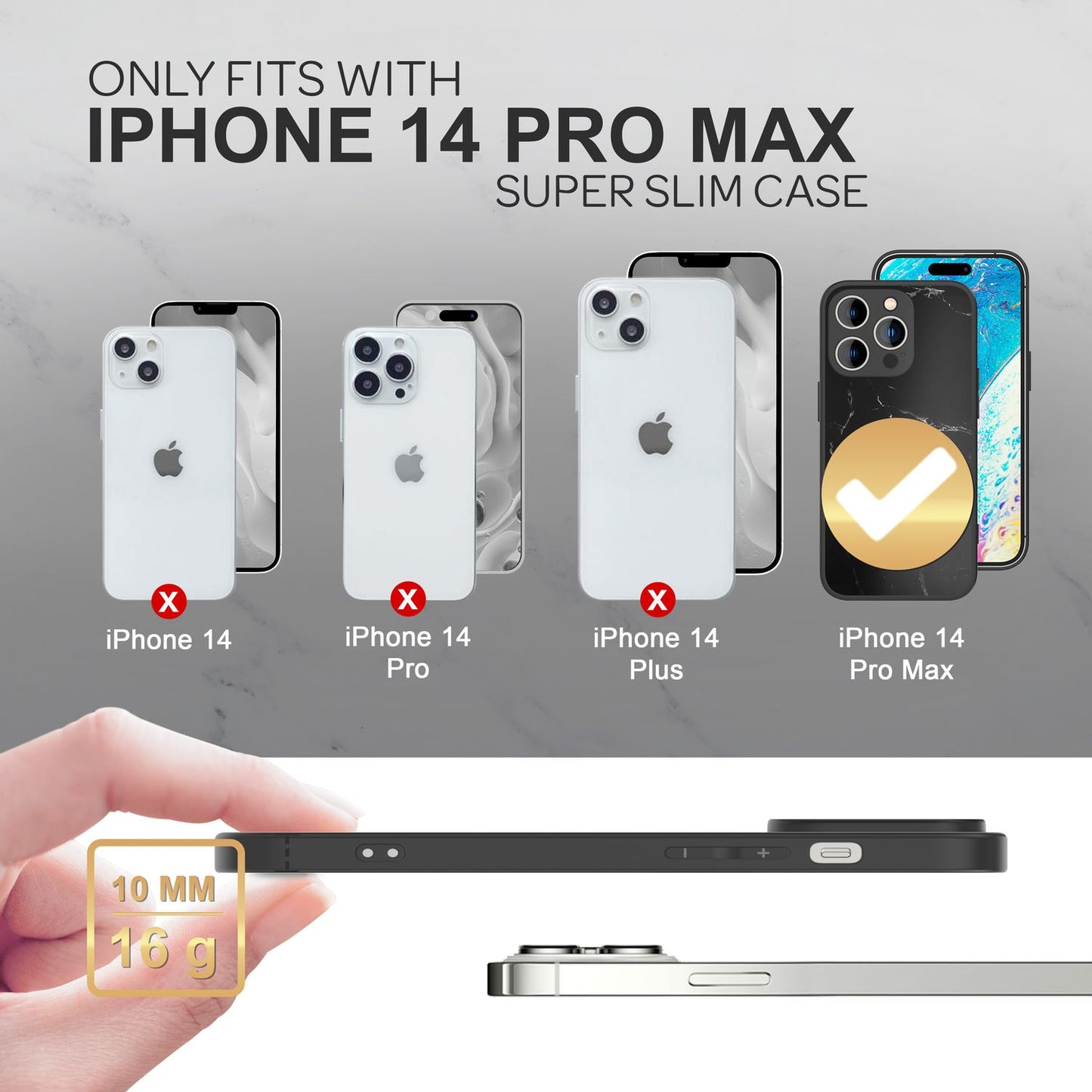 NALIA Marmor Glas Case für iPhone 14 Pro Max – Kratzfestes 9H Echtglas – MARBELLE (Silikon Bumper & Grip) – Marke aus Berlin