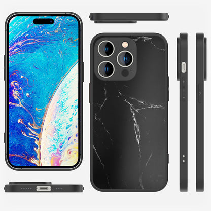 NALIA Marmor Glas Case für iPhone 14 Pro Max – Kratzfestes 9H Echtglas – MARBELLE (Silikon Bumper & Grip) – Marke aus Berlin