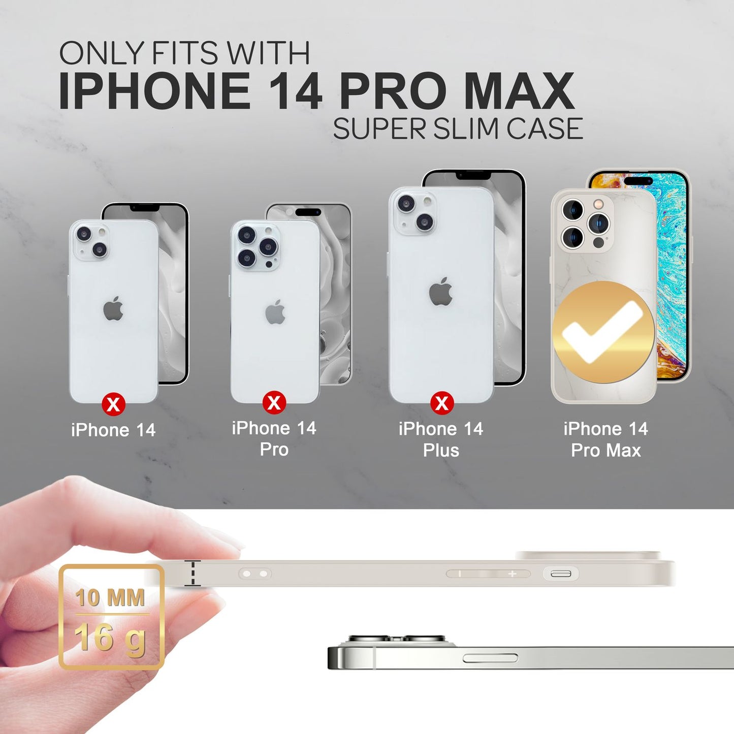 NALIA Marmor Glas Case für iPhone 14 Pro Max – Kratzfestes 9H Echtglas – MARBELLE (Silikon Bumper & Grip) – Marke aus Berlin