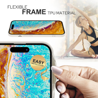 NALIA Marmor Glas Case für iPhone 14 Pro Max – Kratzfestes 9H Echtglas – MARBELLE (Silikon Bumper & Grip) – Marke aus Berlin