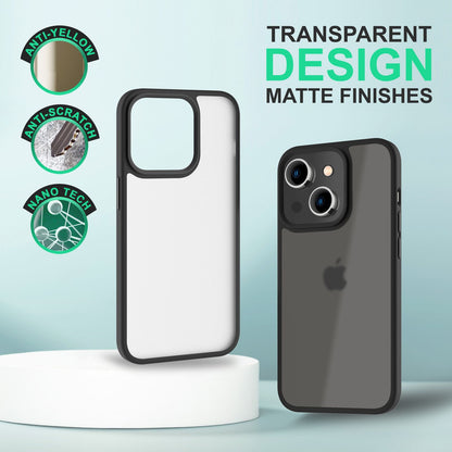 NALIA Matte Hybrid Handyhülle kompatibel mit iPhone 14 Hülle, Transparent Anti-Gelb Kratzfest, Harte Rückseite & Aufprall-Schutz Rahmen, Robustes Backcover & Silk Touch Silikon-Rand