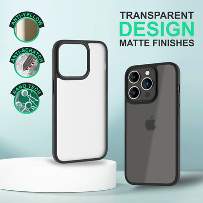 NALIA Matte Hülle für iPhone 14 Pro – Kein Vergilben & Anti-Fingerabdruck – SUMMIT (Semi-Transparent & Schwarzer Rahmen) – Marke aus Berlin