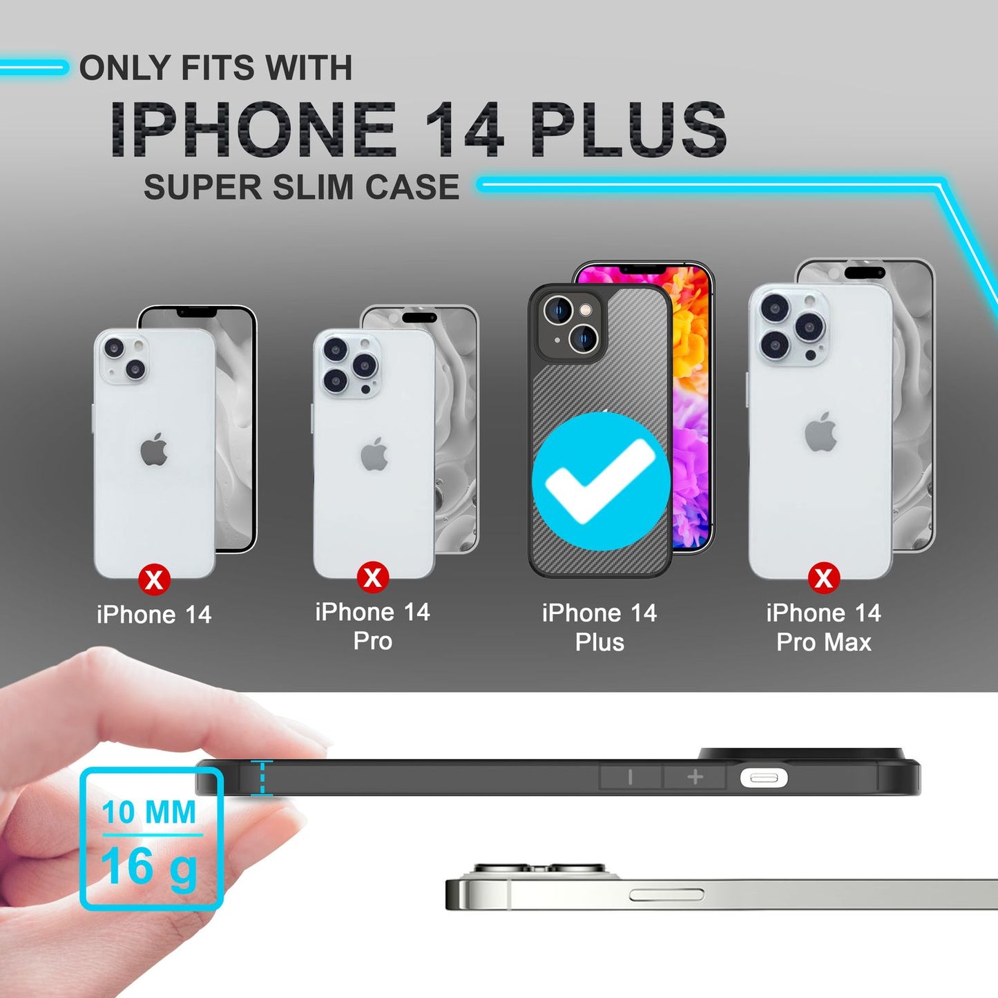 NALIA Mattes Carbon Look Case kompatibel mit iPhone 14 Plus Hülle, Durchsichtige Carbon-Struktur Anti-Fingerprint Kratzfest Anti-Gelb Robust, Harte Rückseite & Verstärkter Silikon-Rand