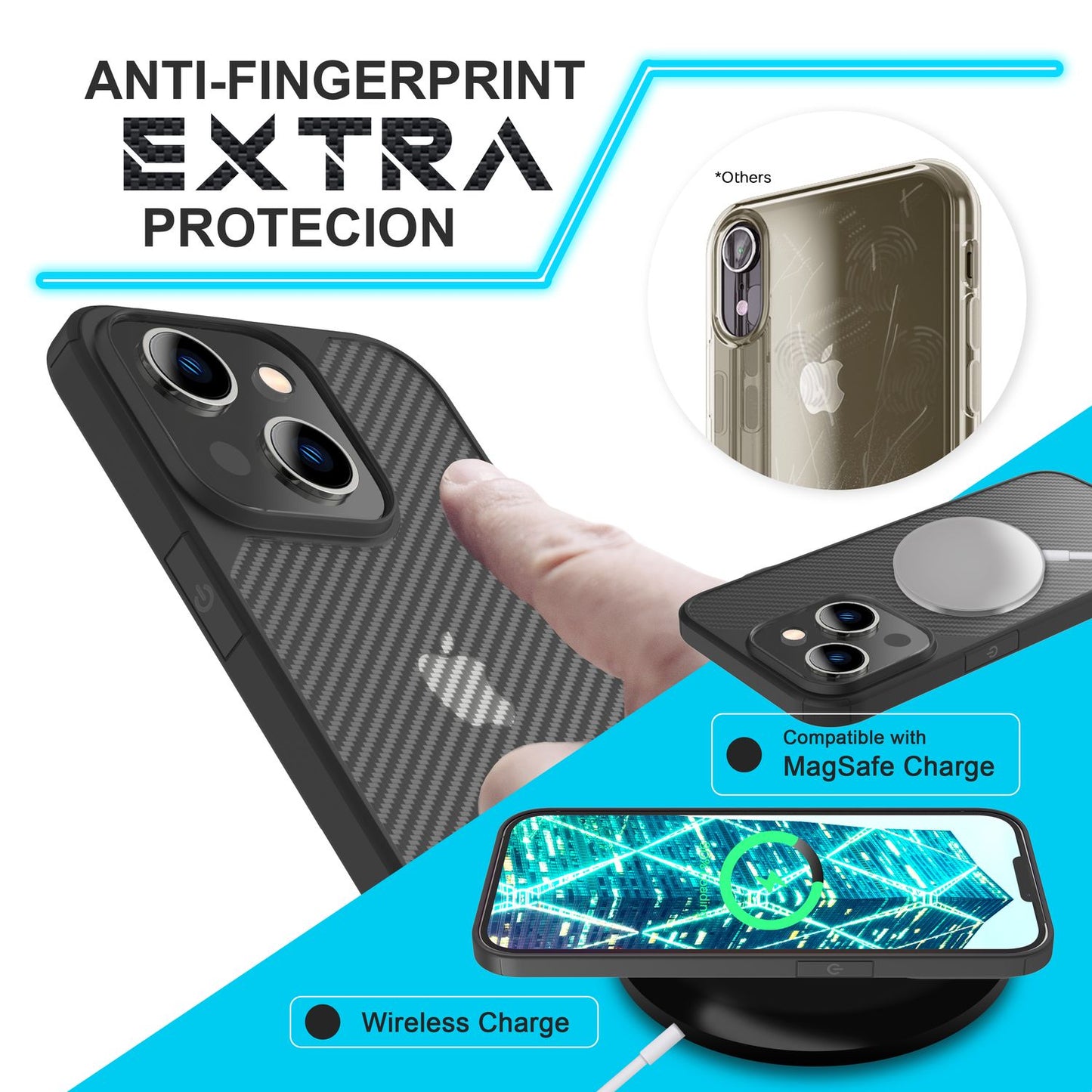 NALIA Mattes Carbon Look Case kompatibel mit iPhone 14 Plus Hülle, Durchsichtige Carbon-Struktur Anti-Fingerprint Kratzfest Anti-Gelb Robust, Harte Rückseite & Verstärkter Silikon-Rand