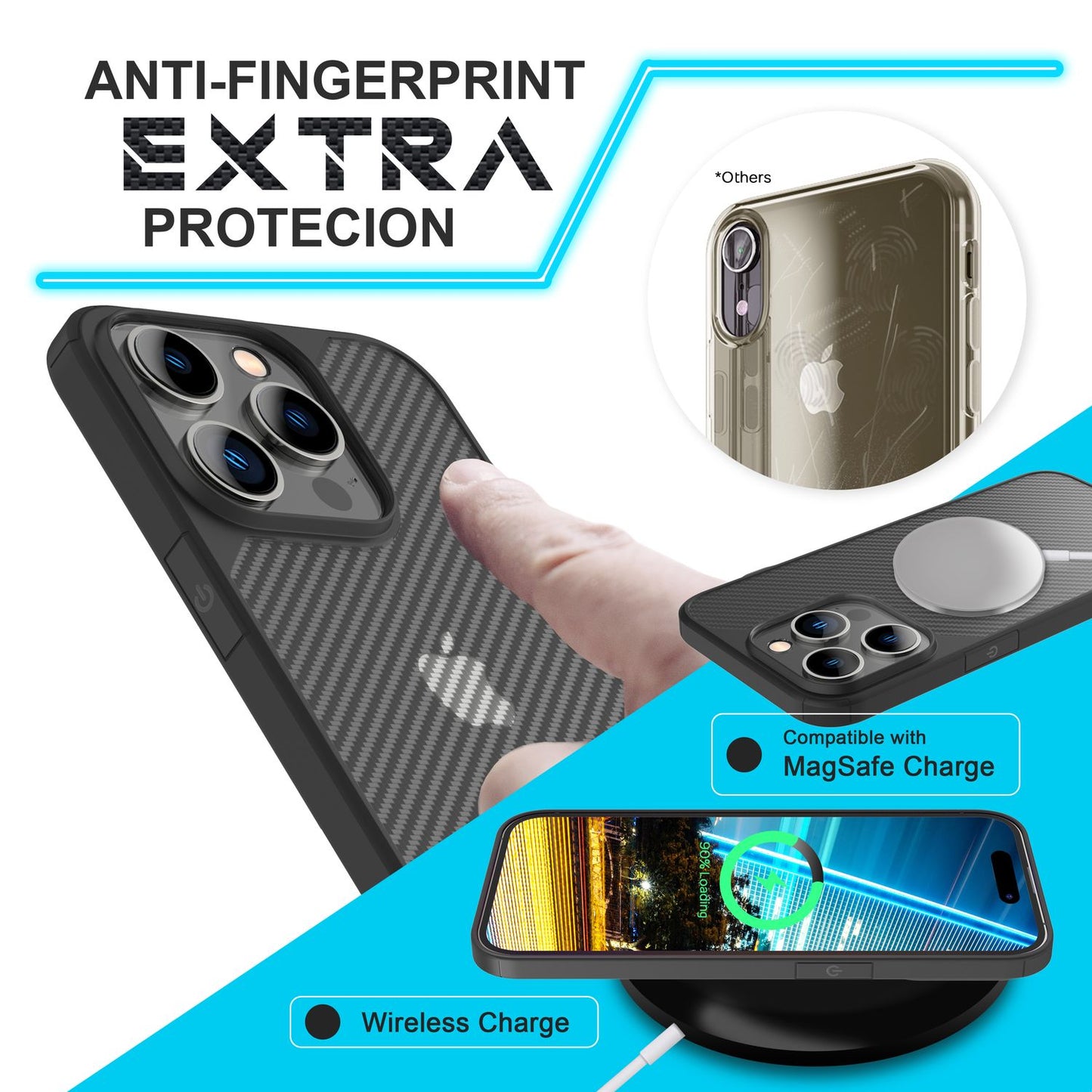 NALIA Carbon-Look Hülle für iPhone 14 Pro – Vergilbungsfrei & Rutschfest – NOMAD (Semi-Transparent & Silikon-Rahmen) – Marke aus Berlin