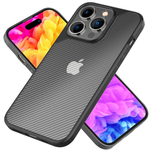 NALIA Carbon-Look Hülle für iPhone 14 Pro Max – Vergilbungsfrei & Rutschfest – NOMAD (Semi-Transparent & Silikon-Rahmen) – Marke aus Berlin