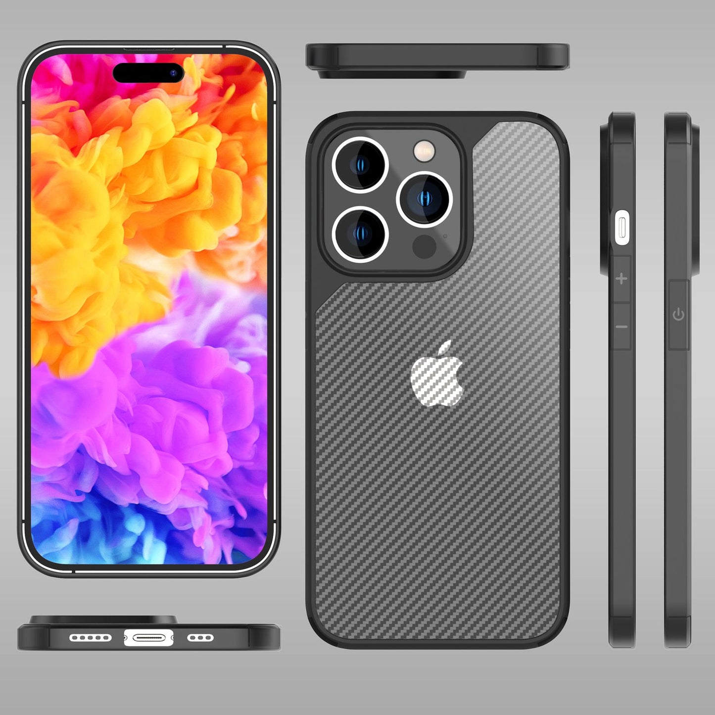 NALIA Carbon-Look Hülle für iPhone 14 Pro Max – Vergilbungsfrei & Rutschfest – NOMAD (Semi-Transparent & Silikon-Rahmen) – Marke aus Berlin