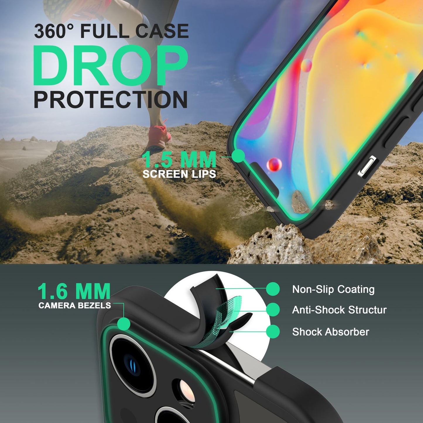 NALIA 360° Hülle für iPhone 14 Plus – Vergilbungsfrei & Rutschfester Matt-Rahmen – SURROUND (Full-Body Case mit Kameraschutz) – Marke aus Berlin