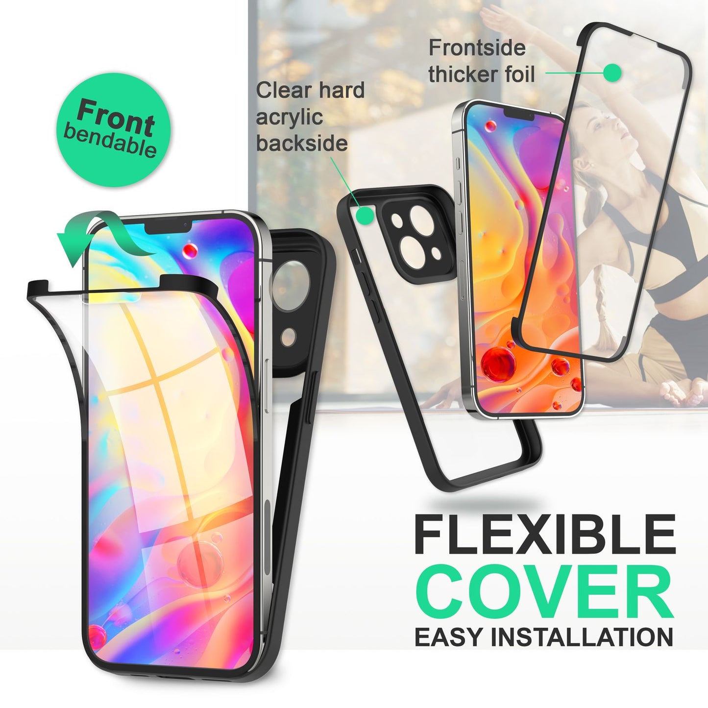NALIA 360° Hülle für iPhone 14 Plus – Vergilbungsfrei & Rutschfester Matt-Rahmen – SURROUND (Full-Body Case mit Kameraschutz) – Marke aus Berlin