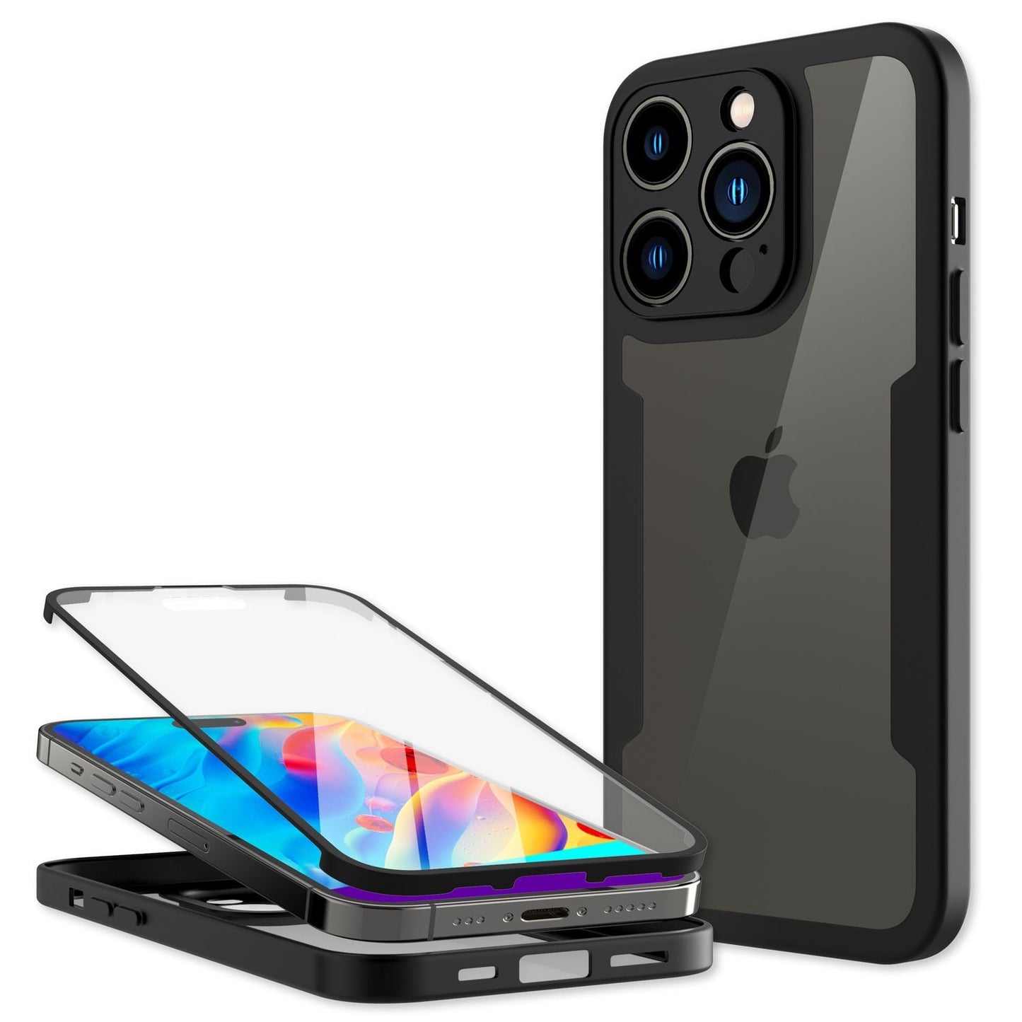 NALIA 360° Hülle für iPhone 14 Pro Max – Vergilbungsfrei & Rutschfester Matt-Rahmen – SURROUND (Full-Body Case mit Kameraschutz) – Marke aus Berlin