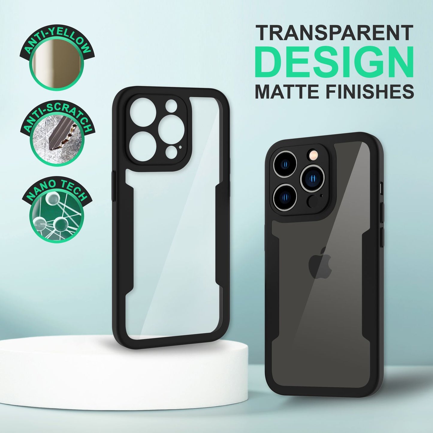 NALIA 360° Hülle für iPhone 14 Pro Max – Vergilbungsfrei & Rutschfester Matt-Rahmen – SURROUND (Full-Body Case mit Kameraschutz) – Marke aus Berlin