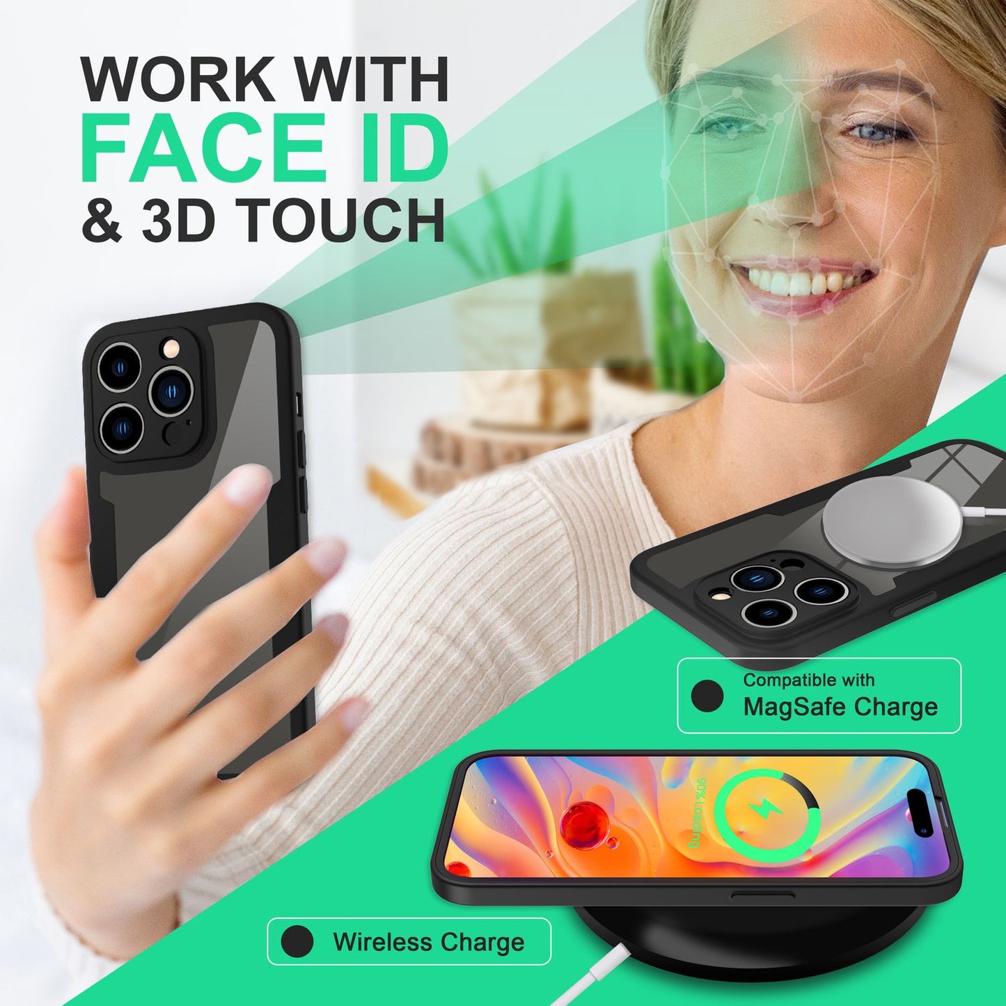 NALIA 360° Hülle für iPhone 14 Pro Max – Vergilbungsfrei & Rutschfester Matt-Rahmen – SURROUND (Full-Body Case mit Kameraschutz) – Marke aus Berlin