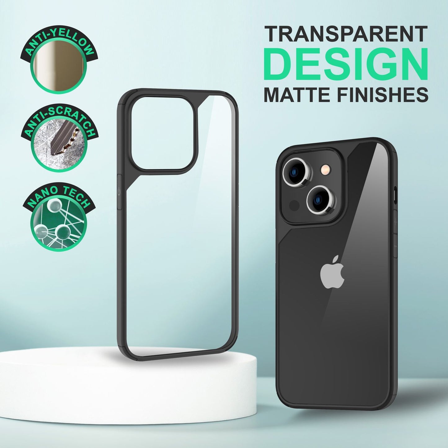 NALIA Handyhülle für iPhone 14 Plus – Transparentes Hardcase & Schwarzer Bumper – PROVA (Vergilbungsfrei & Stoßfest) – Marke aus Berlin