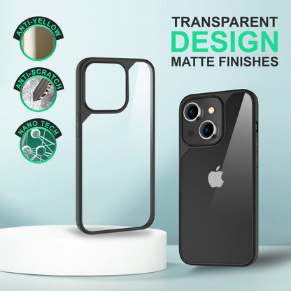 NALIA Handyhülle für iPhone 14 Plus – Transparentes Hardcase & Schwarzer Bumper – PROVA (Vergilbungsfrei & Stoßfest) – Marke aus Berlin