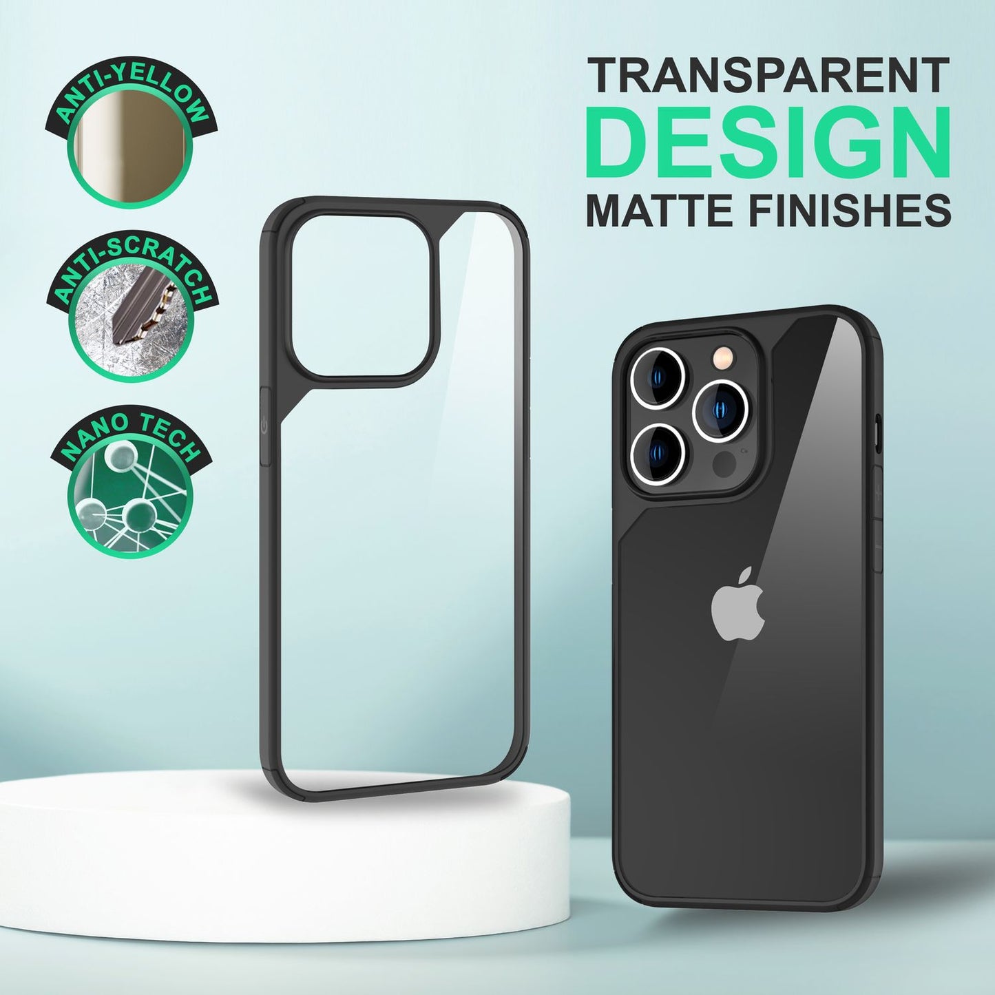 NALIA Handyhülle für iPhone 14 Pro – Transparentes Hardcase & Schwarzer Bumper – PROVA (Vergilbungsfrei & Stoßfest) – Marke aus Berlin