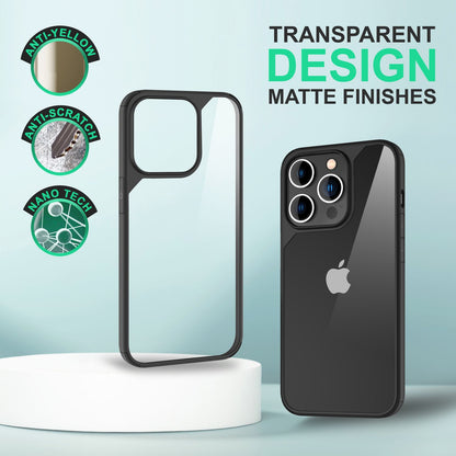 NALIA Handyhülle für iPhone 14 Pro – Transparentes Hardcase & Schwarzer Bumper – PROVA (Vergilbungsfrei & Stoßfest) – Marke aus Berlin
