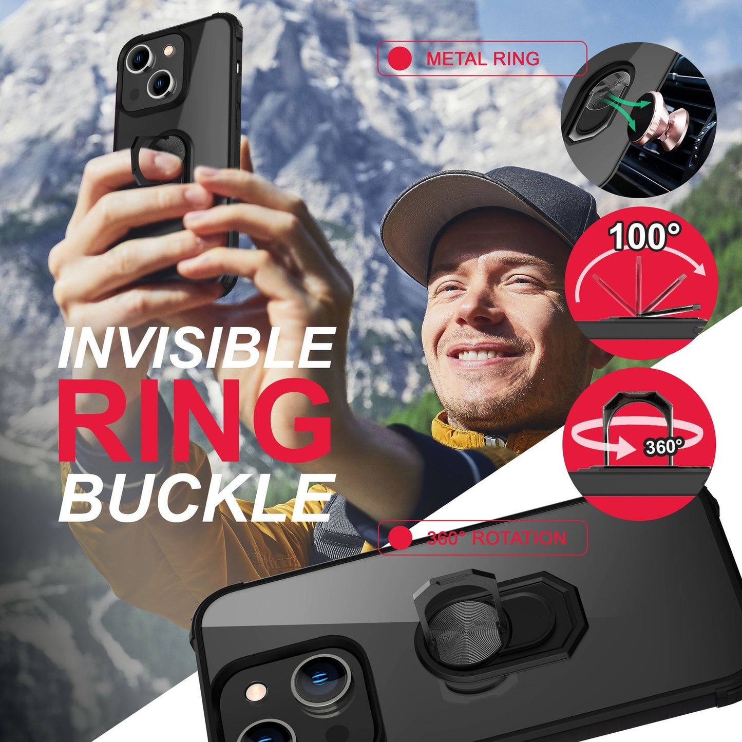 NALIA Ringhülle für iPhone 14 – Für Magnethalter & 360° Stand – VAULT (Kristallklare Rückseite & Stoßfester Silikon-Rahmen) – Marke aus Berlin