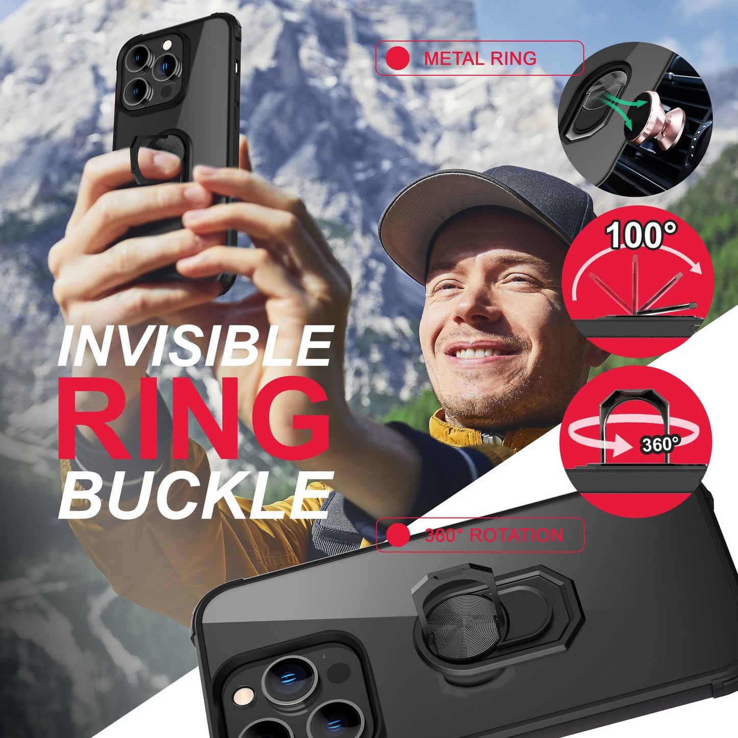 NALIA Ringhülle für iPhone 14 Pro – Für Magnethalter & 360° Stand – VAULT (Kristallklare Rückseite & Stoßfester Silikon-Rahmen) – Marke aus Berlin