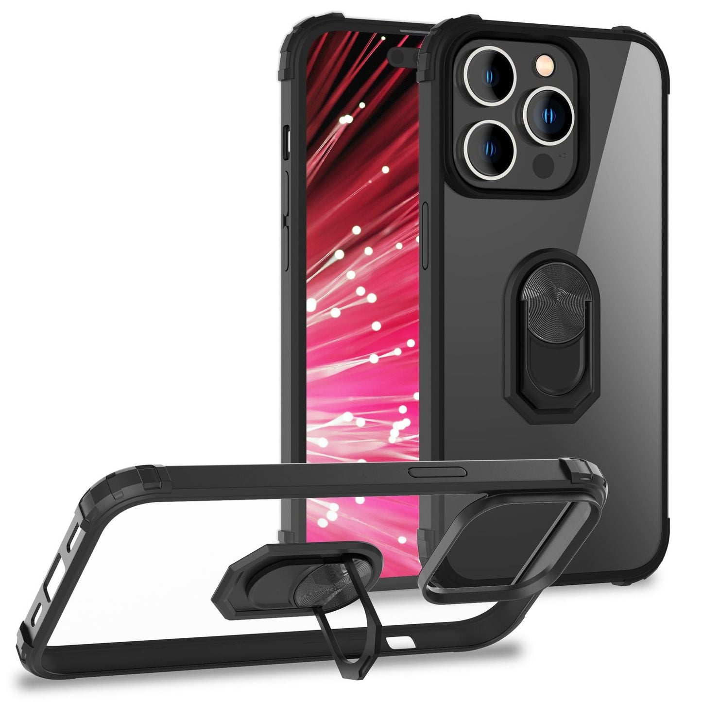 NALIA Ringhülle für iPhone 14 Pro Max – Für Magnethalter & 360° Stand – VAULT (Kristallklare Rückseite & Stoßfester Silikon-Rahmen) – Marke aus Berlin