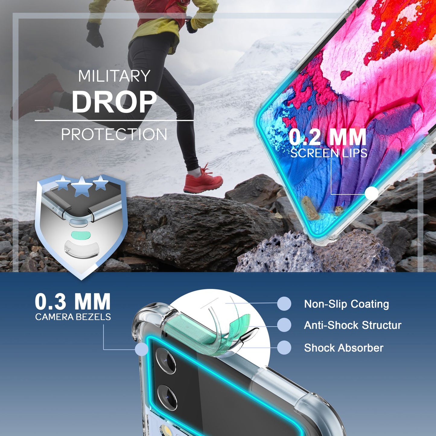 NALIA Klare Einteilige Schutzhülle kompatibel mit Samsung Galaxy Z Flip4 Hülle, Transparent Anti-Gelb Kratzfest Aufprall-Schutz, Harte Rückseite & Verstärkter Silikon-Rahmen, Durchsichtige Handyhülle