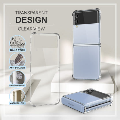 NALIA Klare Einteilige Schutzhülle kompatibel mit Samsung Galaxy Z Flip4 Hülle, Transparent Anti-Gelb Kratzfest Aufprall-Schutz, Harte Rückseite & Verstärkter Silikon-Rahmen, Durchsichtige Handyhülle