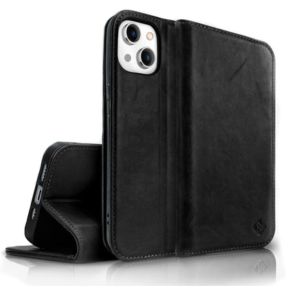 NALIA Echt-Leder Flipcase kompatibel mit iPhone 14 Hülle, Handgefertigt 100% Echtes Rindsleder Schutzhülle mit RFID-Schutz, Kartenfächern & Standfunktion, Lederhülle Handyhülle Etui