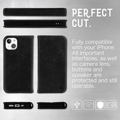 NALIA Echt-Leder Flipcase kompatibel mit iPhone 14 Hülle, Handgefertigt 100% Echtes Rindsleder Schutzhülle mit RFID-Schutz, Kartenfächern & Standfunktion, Lederhülle Handyhülle Etui