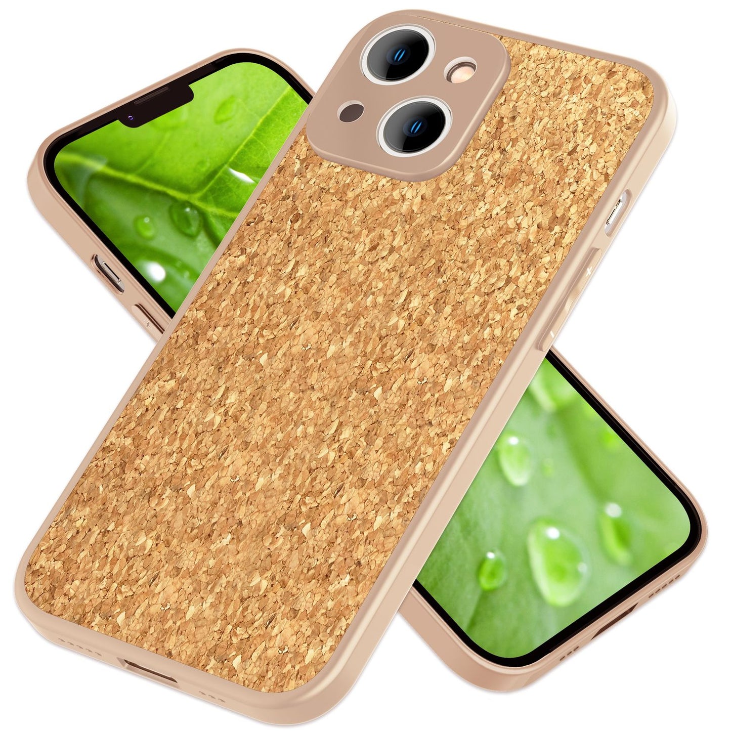 NALIA Schutzhülle mit Echt-Kork kompatibel mit iPhone 14 Plus Hülle, Natur-Kork Hellbraun Anti-Gelb Rutschfest Anti-Fingerabdruck, Harte Rückseite & Mattierter Silikon-Rand, Robuste Handyhülle Cover